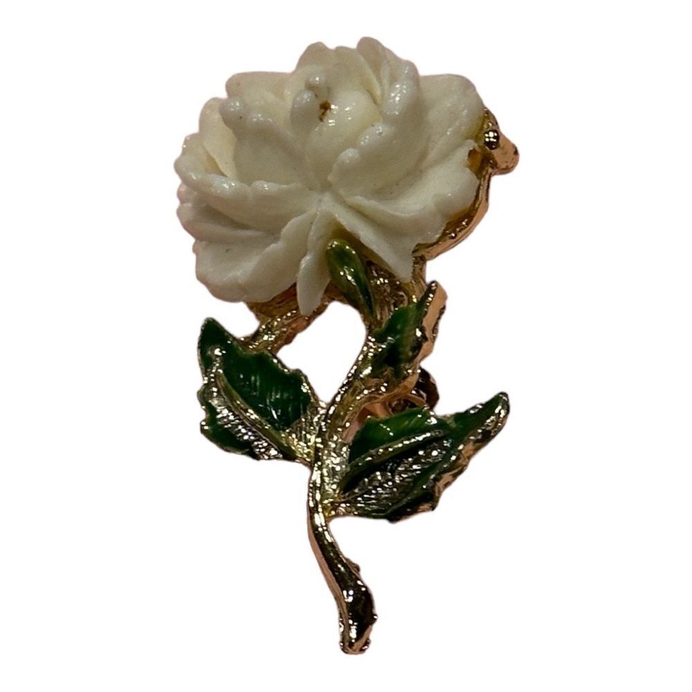 Vintage Enamel FLOWER Brooch WHITE ROSE~Beautiful